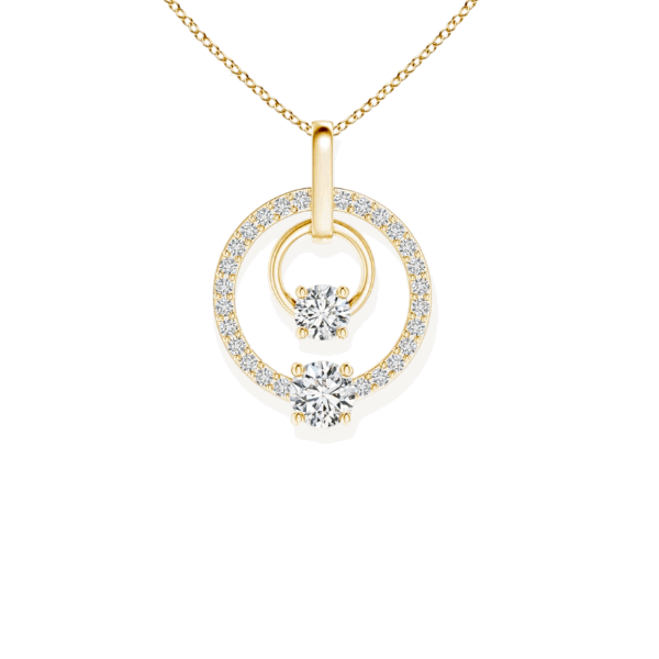 14K Solid Gold Hanging Tow Circle Diamond Necklace