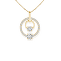 14K Solid Gold Hanging Tow Circle Diamond Necklace