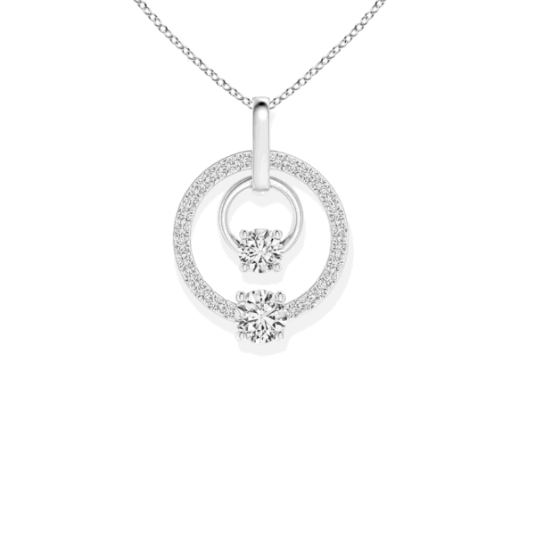 14K Solid Gold Hanging Tow Circle Diamond Necklace