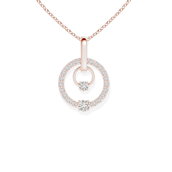 14K Solid Gold Hanging Tow Circle Diamond Necklace