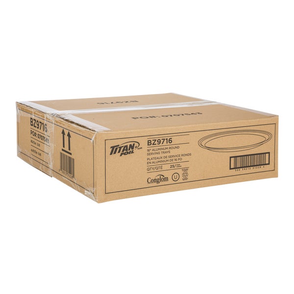 Titan 40.6 cm (16 in) Round Aluminum Embossed Catering Trays - Pack of 25  - Disposables, Restaurant Packaging and Take-Out Supplies - Canadian Distribution - Ships Free Within Canada on Orders Above CAD $199