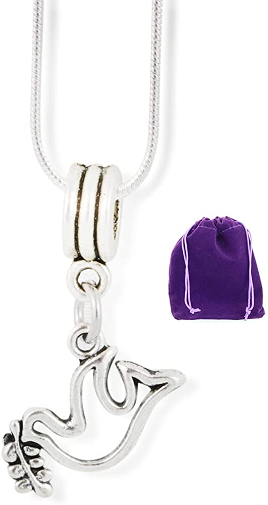 Emerald Park Jewelry Dove with Olive Branch Peace Symbol Charm Snake Chain Necklace