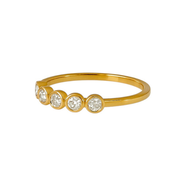 Bezel Setting 14K Solid Gold 5 Diamond Ring for Everyday Wear