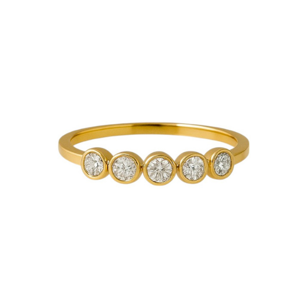 Bezel Setting 14K Solid Gold 5 Diamond Ring for Everyday Wear