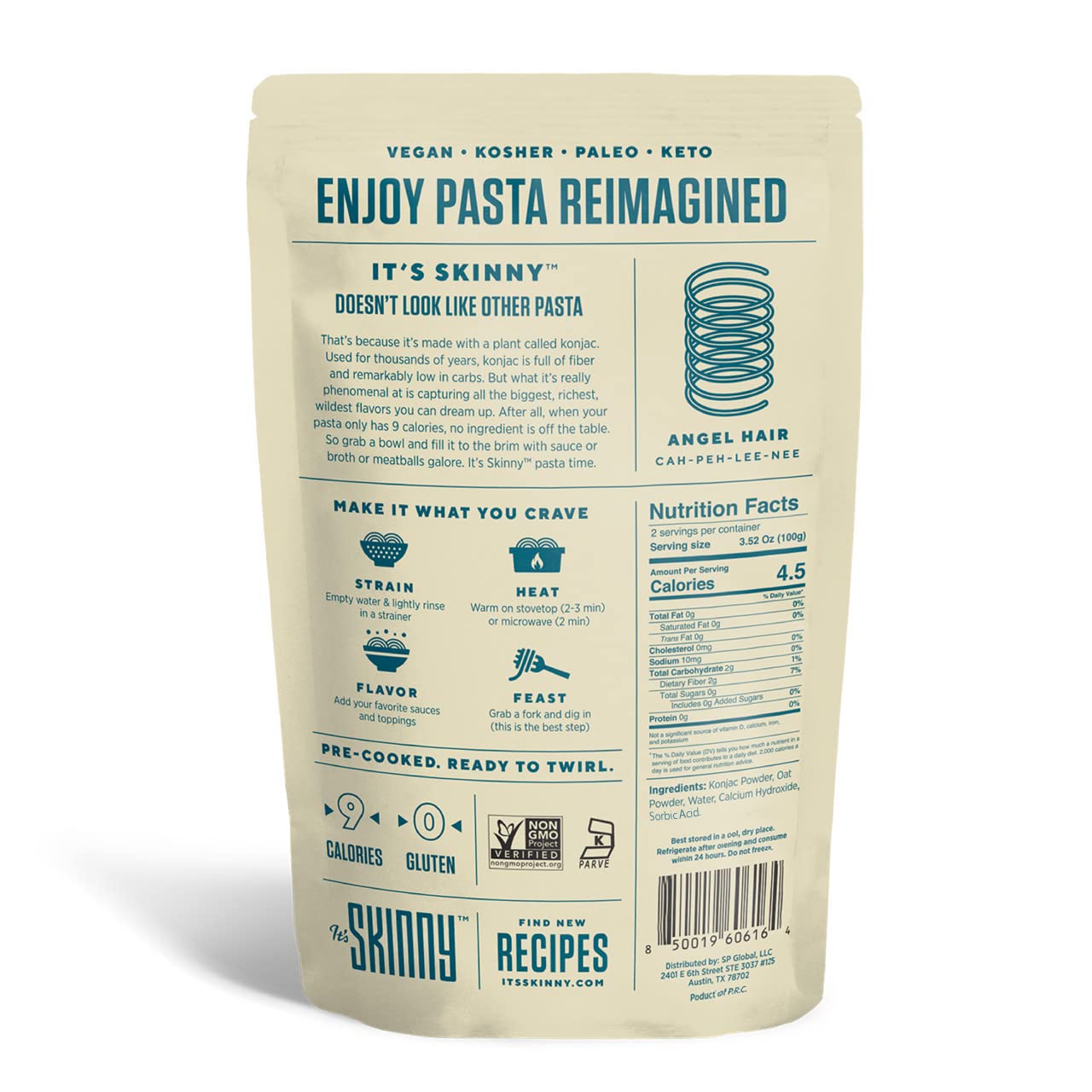 It’s Skinny – Low Carb Pasta – Angel Hair – 6 Pack – Keto-Friendly - Canadian Distribution - Ships Free Within Canada on Orders Above CAD $199
