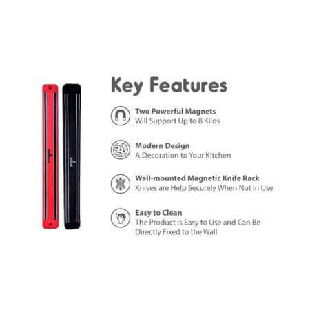 Magnetic Knife Tool Rack - 4 Strong Black Wall Mount