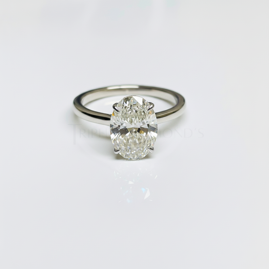 Oval Cut Hidden Halo 14K Solid Gold Cathedral Setting Engagement Ring