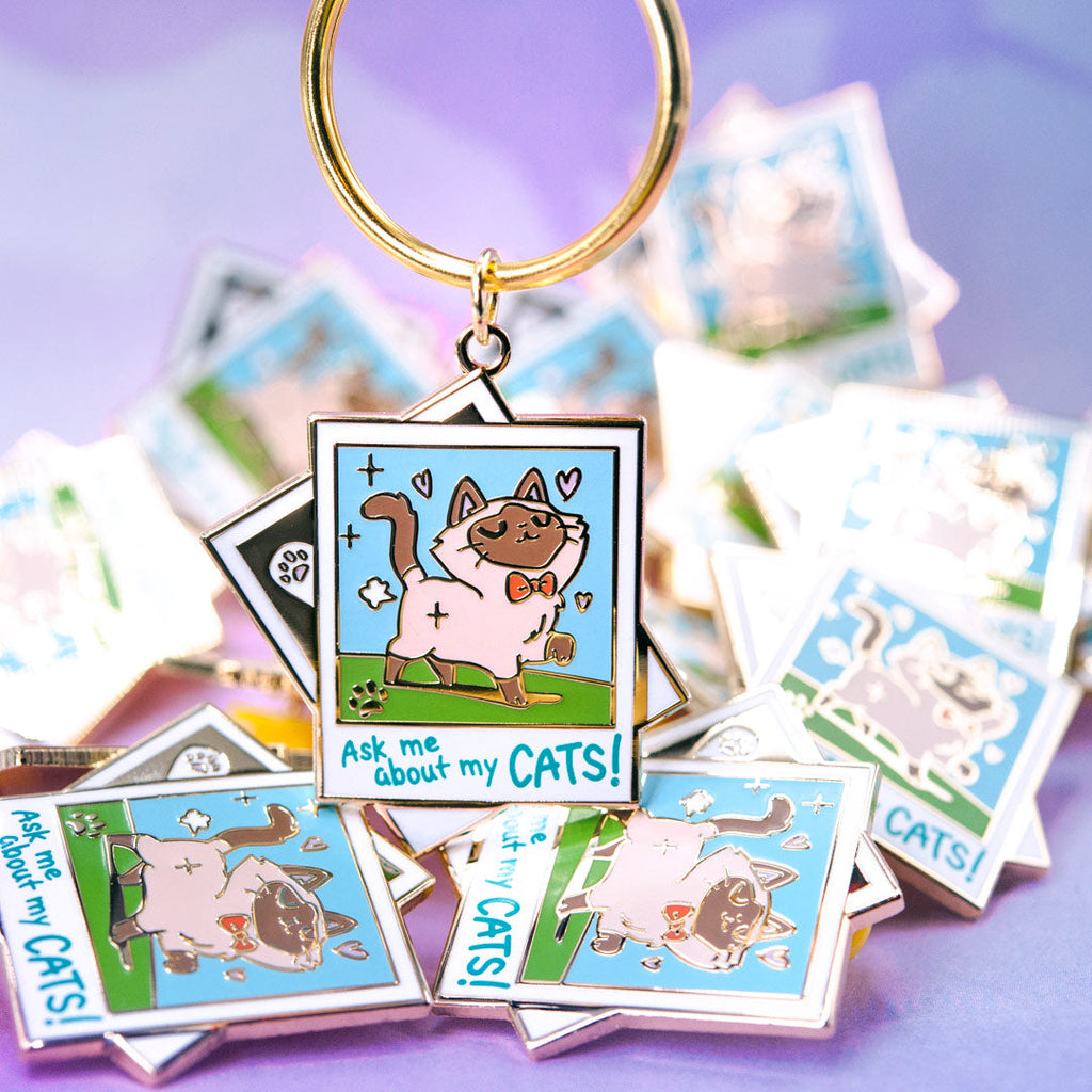 Ask Me About My Cats! (Tonkinese Cat) Keychain