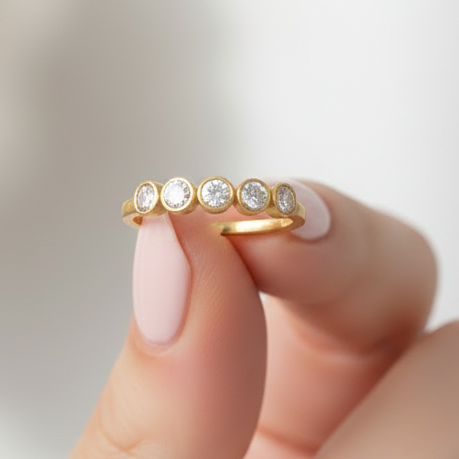 Bezel Setting 14K Solid Gold 5 Diamond Ring for Everyday Wear