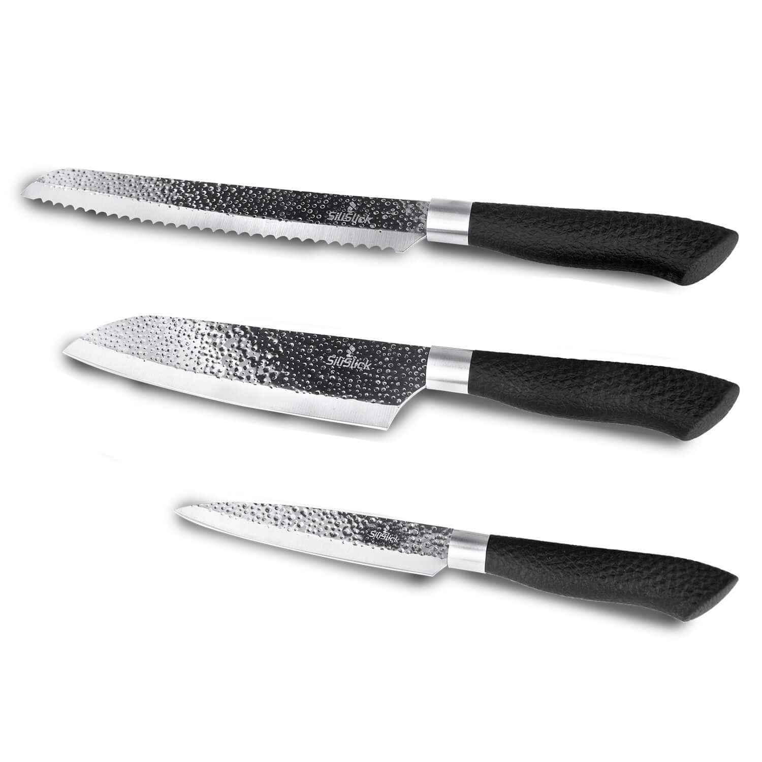 Embossed Hammered Blades 3 Piece Knife Set