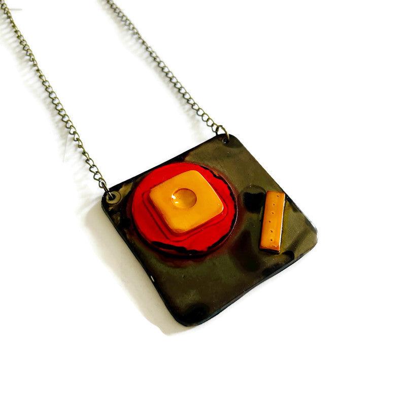 Abstract Geometric Pendant Necklace Handmade