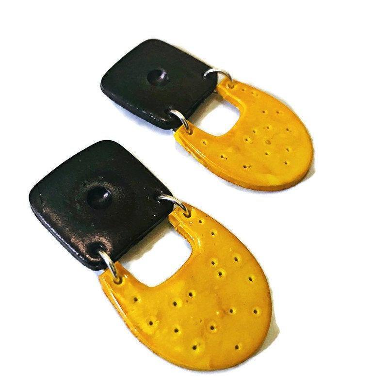 Black & Yellow Clip On Earrings for Non Pierced Ears- "Val"