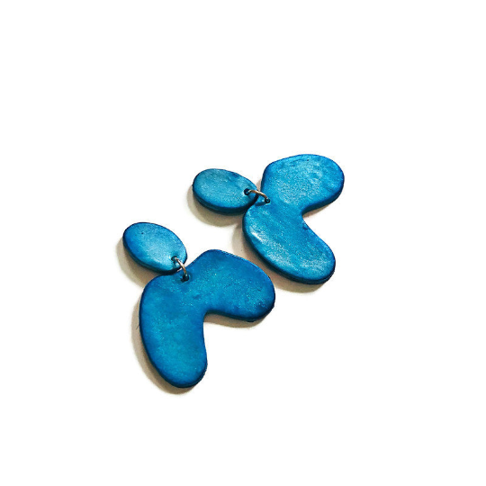 Bright Blue Arch Earrings, Funky Neon 70s Earrings Post or Clip Ons- "Kate"