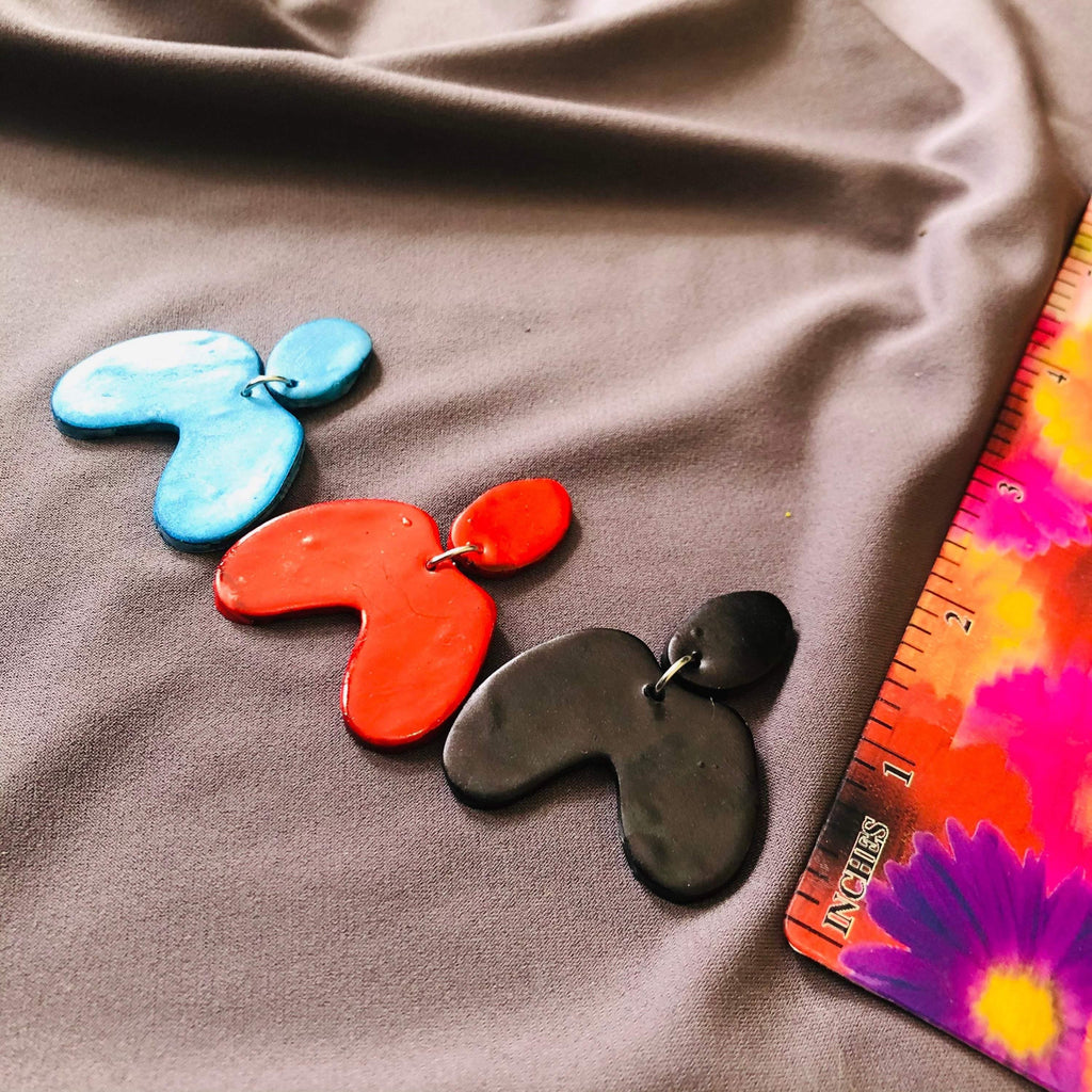 Bright Blue Arch Earrings, Funky Neon 70s Earrings Post or Clip Ons- "Kate"