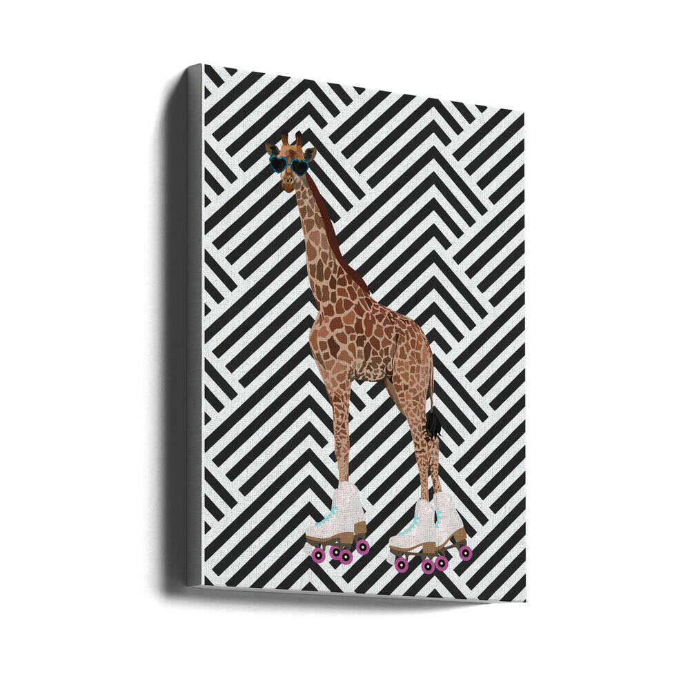Wall art Giraffe Rollerskates retro