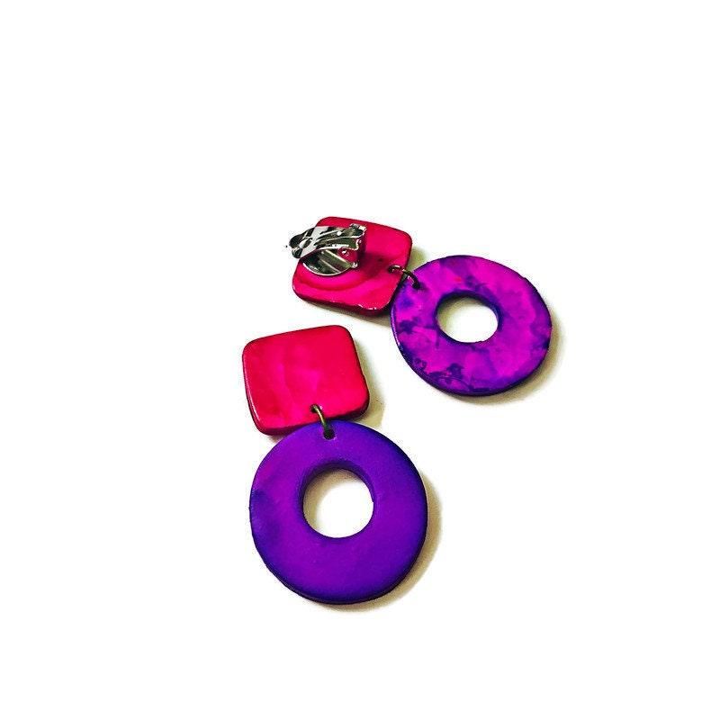 Colorful Clip On Earrings Purple & Pink