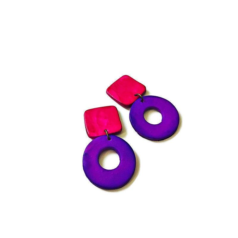 Colorful Clip On Earrings Purple & Pink
