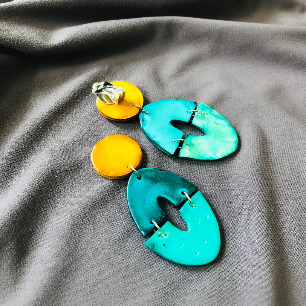 Colorful Extra Large Statement Earrings Handmade from Clay & Painted Bold Colors- "Zoe""