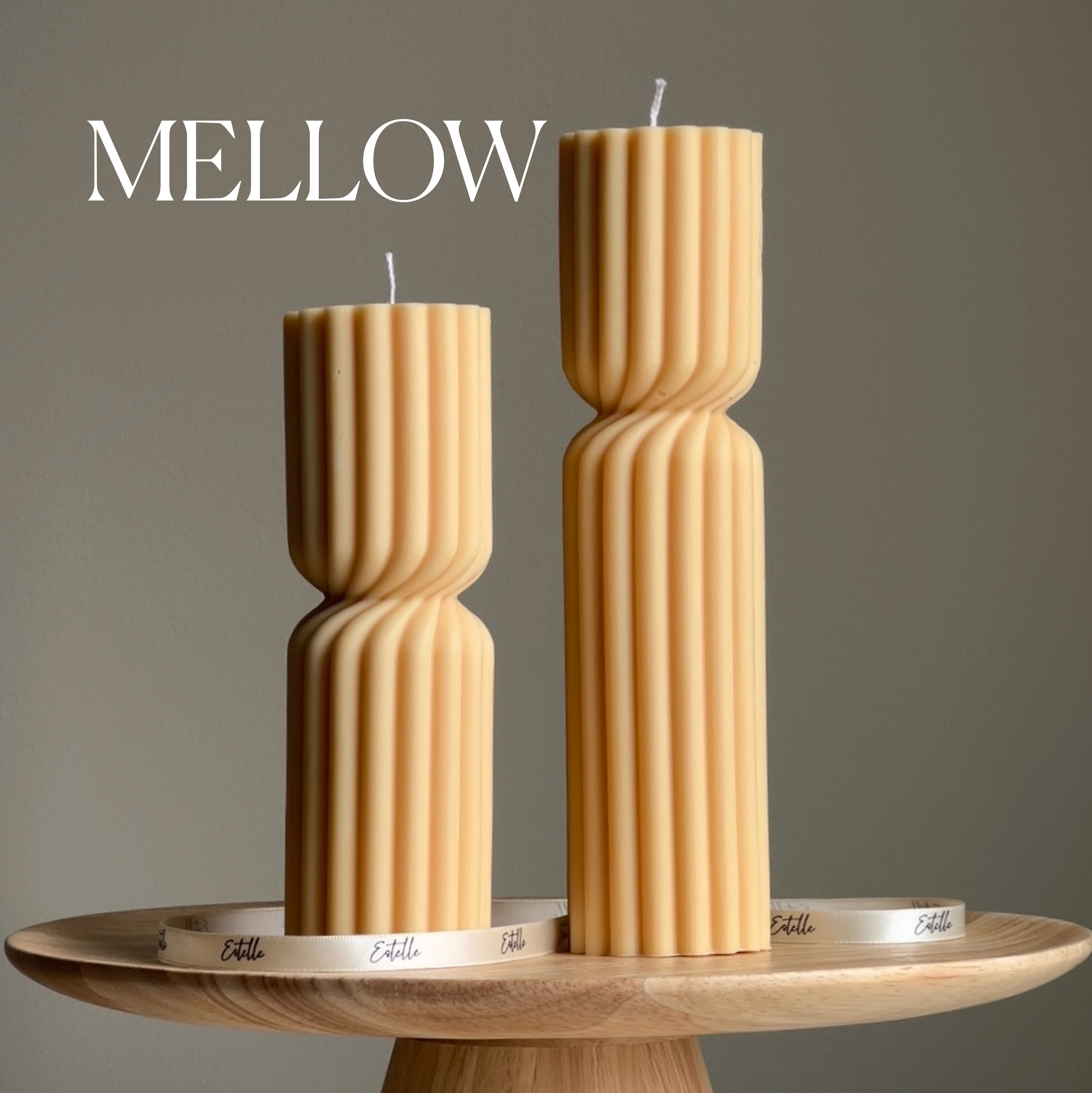Set of 2 Ribbed Hourglass Pillar Candle Set: Sculptural Soy Wax Candles
