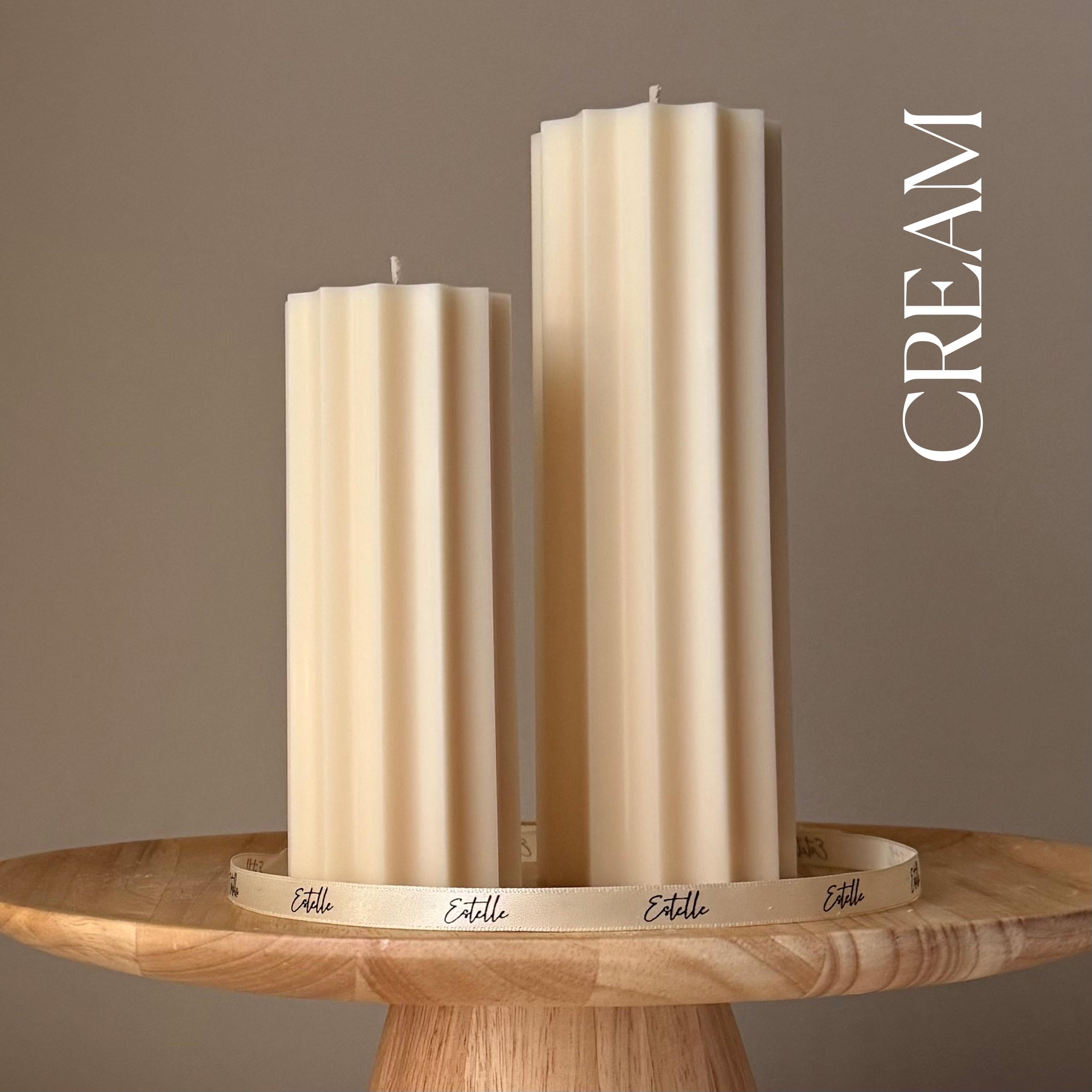 Ribbed Pillar Soy Wax Candle Set: Unscented Decorative Candles