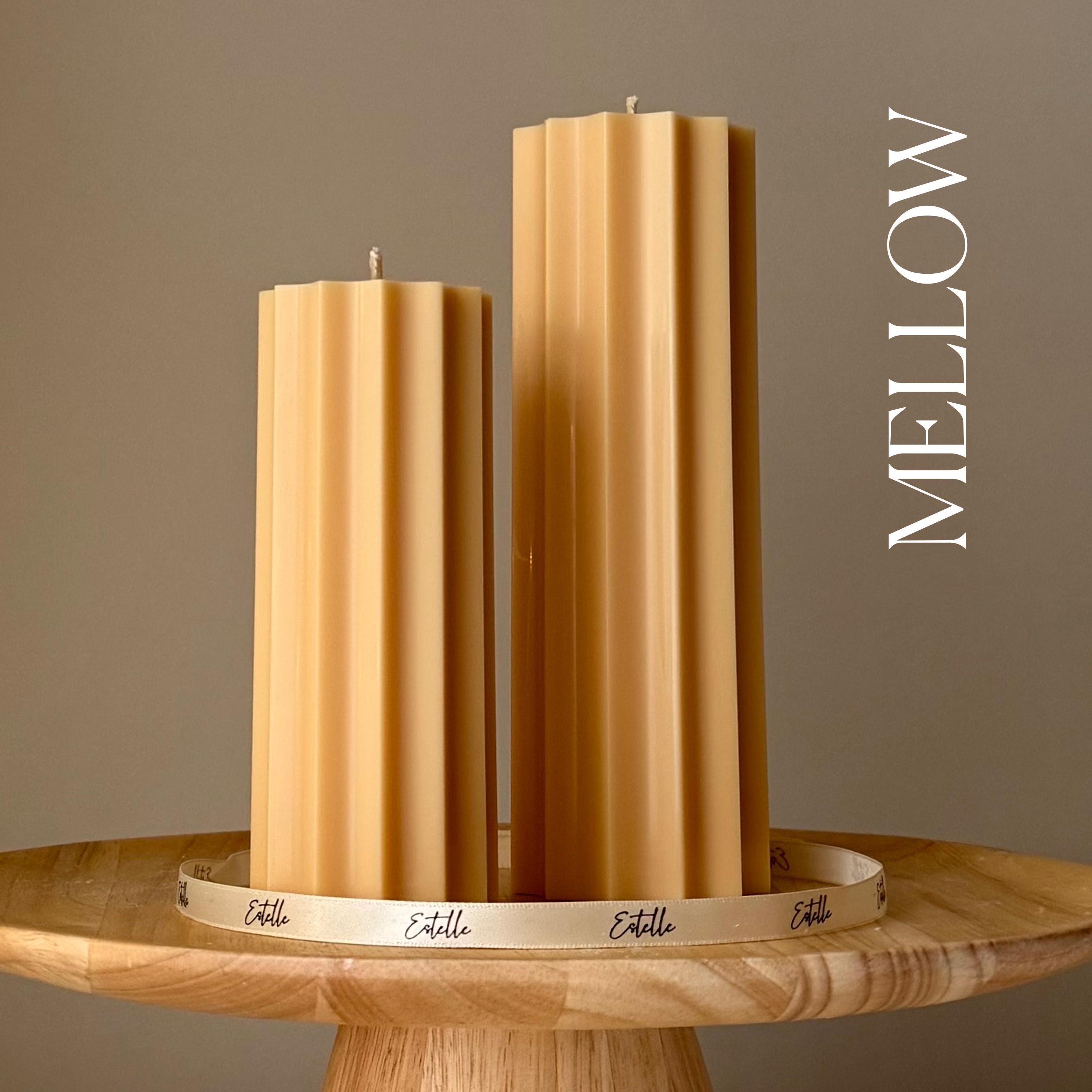 Ribbed Pillar Soy Wax Candle Set: Unscented Decorative Candles