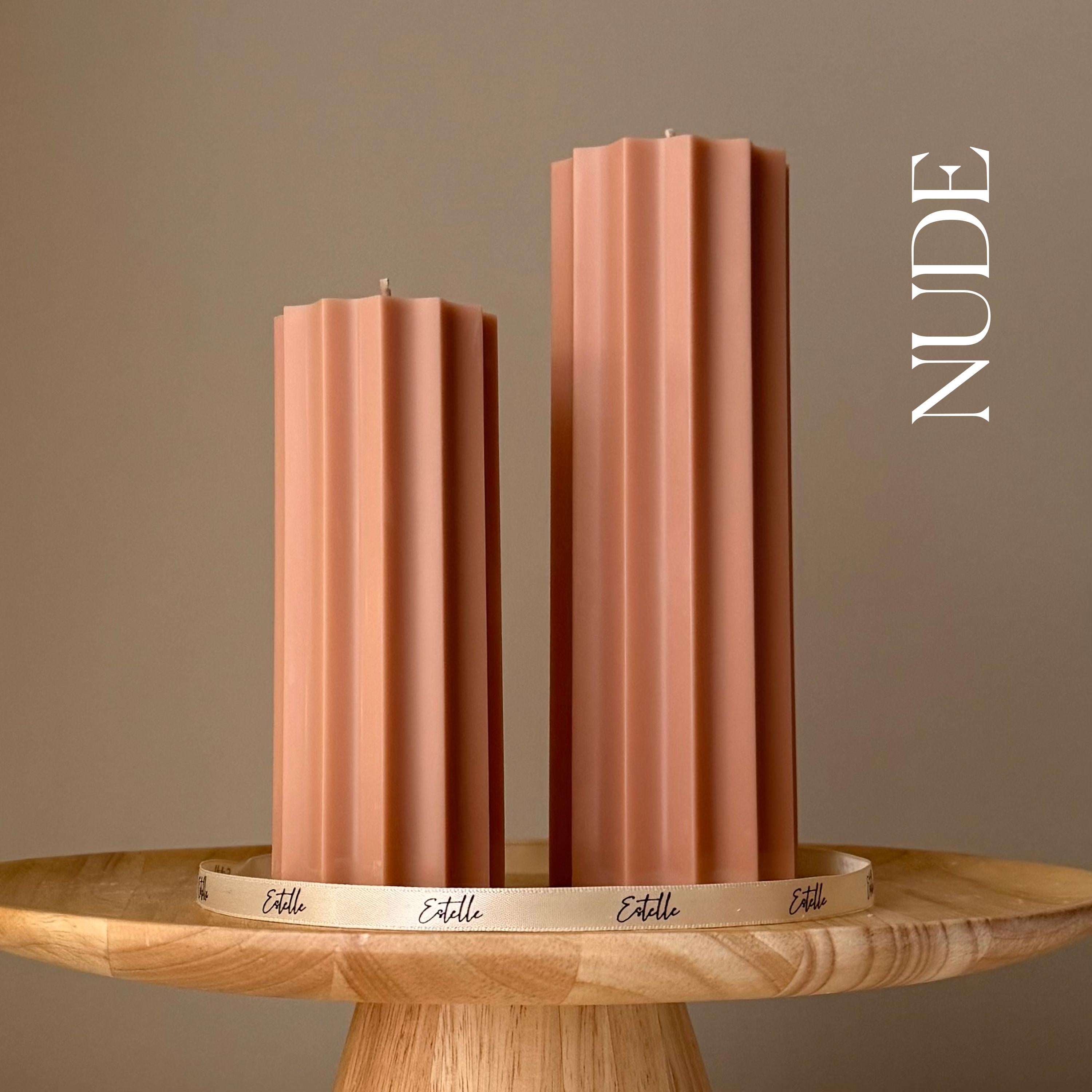 Ribbed Pillar Soy Wax Candle Set: Unscented Decorative Candles