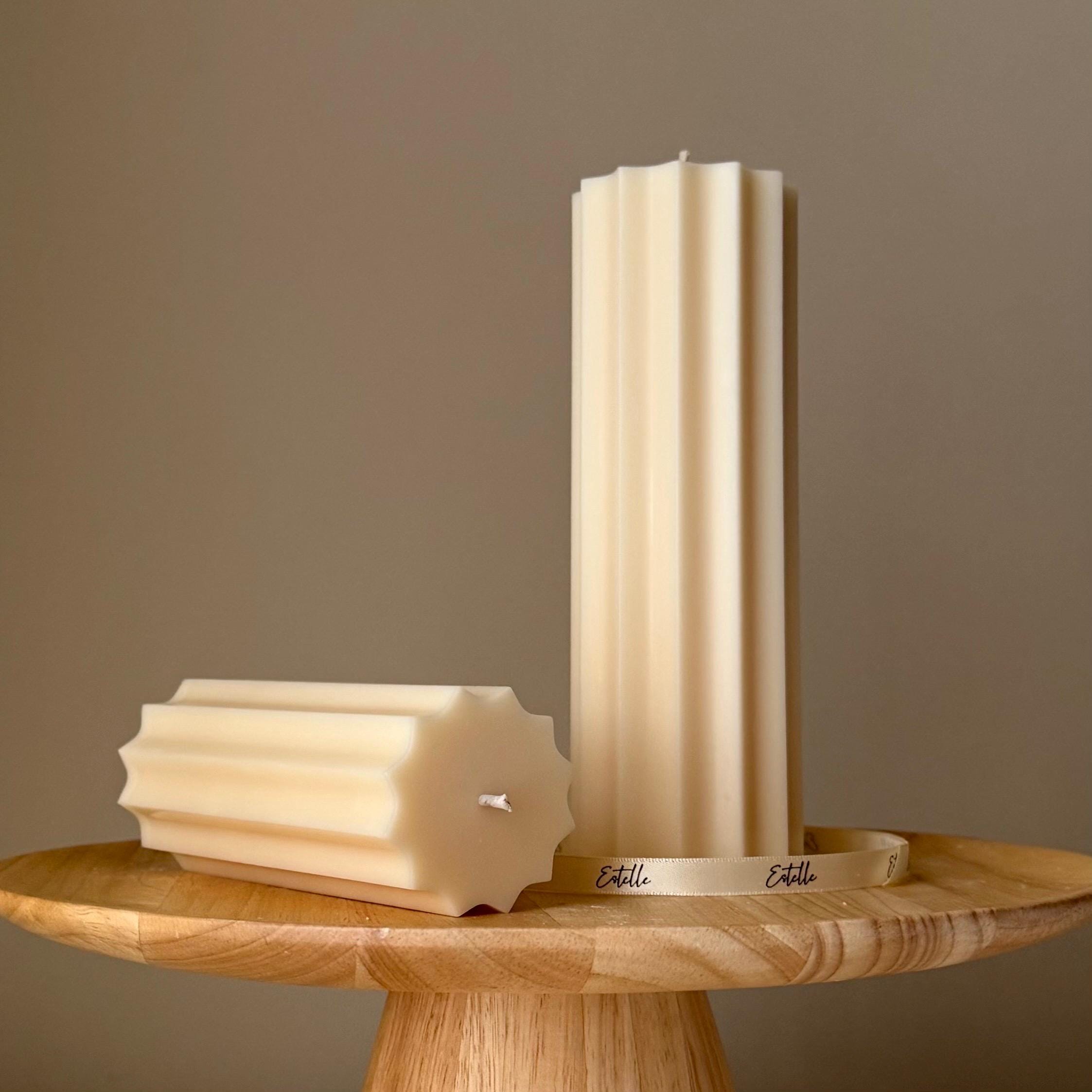 Ribbed Pillar Soy Wax Candle Set: Unscented Decorative Candles