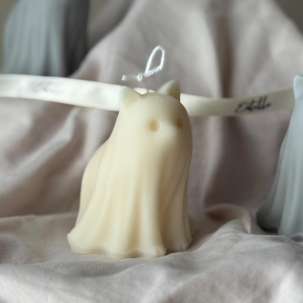 Halloween Cat Ghost Candle: Handmade Soy Wax Animal Gift