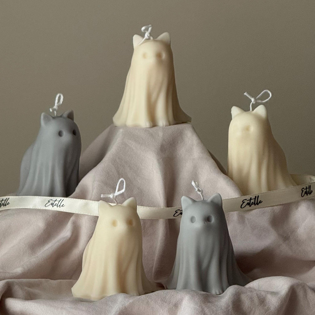 Halloween Cat Ghost Candle: Handmade Soy Wax Animal Gift