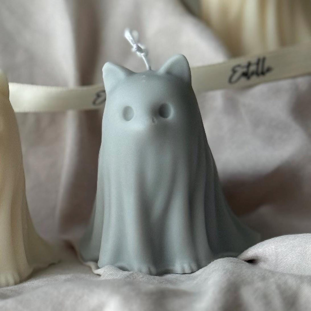 Halloween Cat Ghost Candle: Handmade Soy Wax Animal Gift