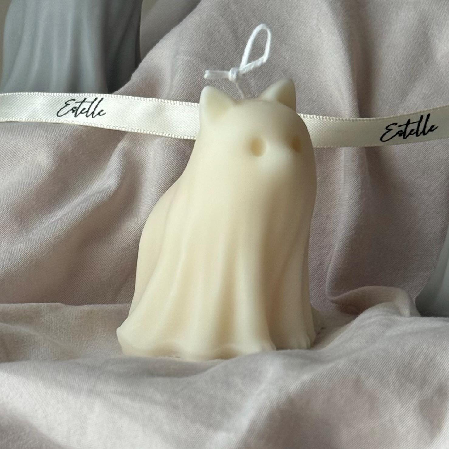 Halloween Cat Ghost Candle: Handmade Soy Wax Animal Gift