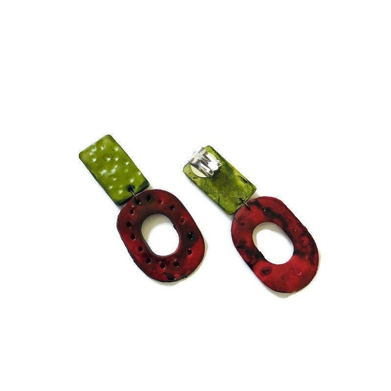 Large Clip On Earrings Maroon & Green