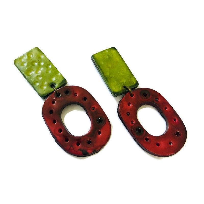 Large Clip On Earrings Maroon & Green