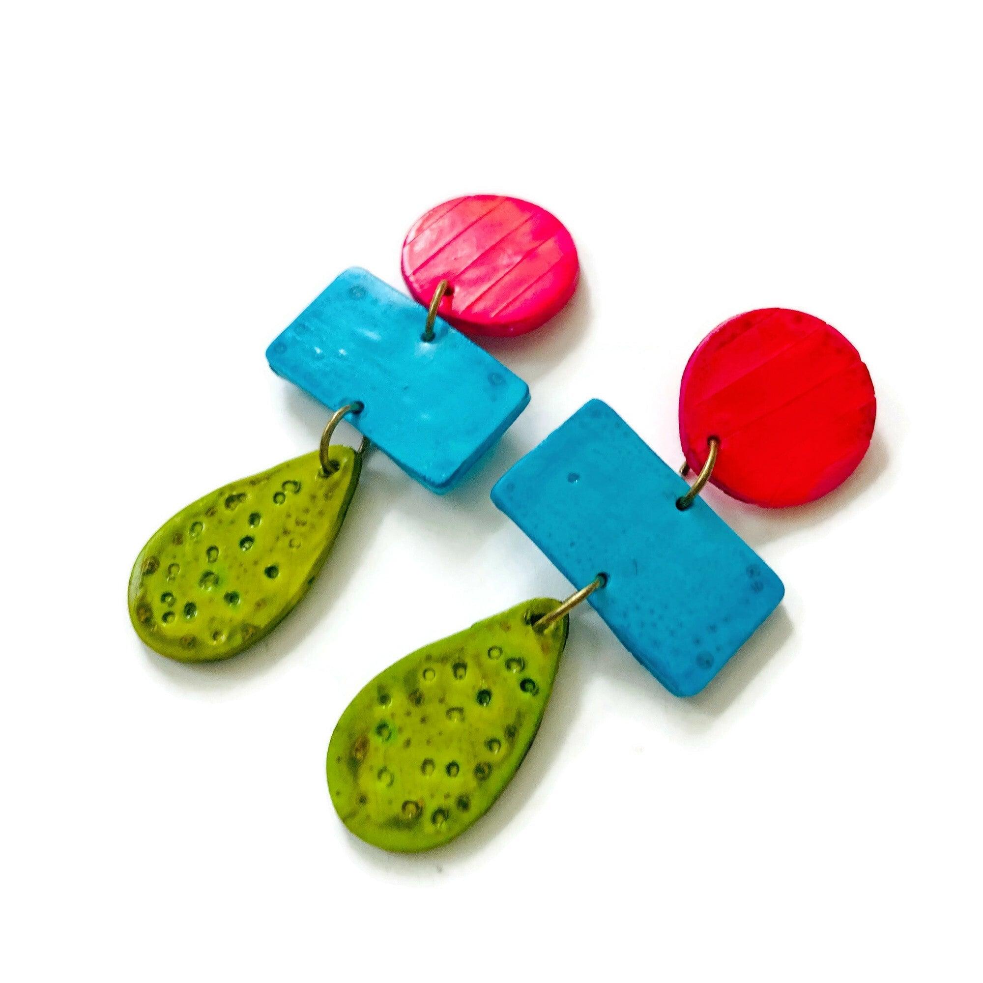 Long Colorful Clip On Statement Earring- “Zelda”