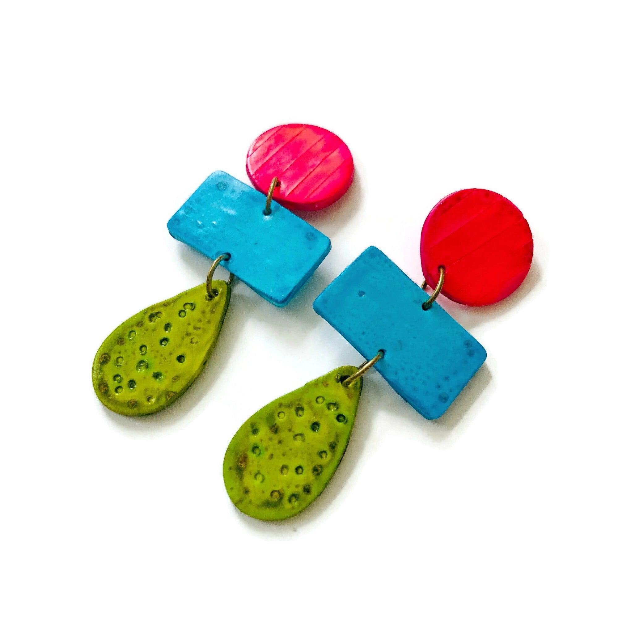 Long Colorful Clip On Statement Earring- “Zelda”