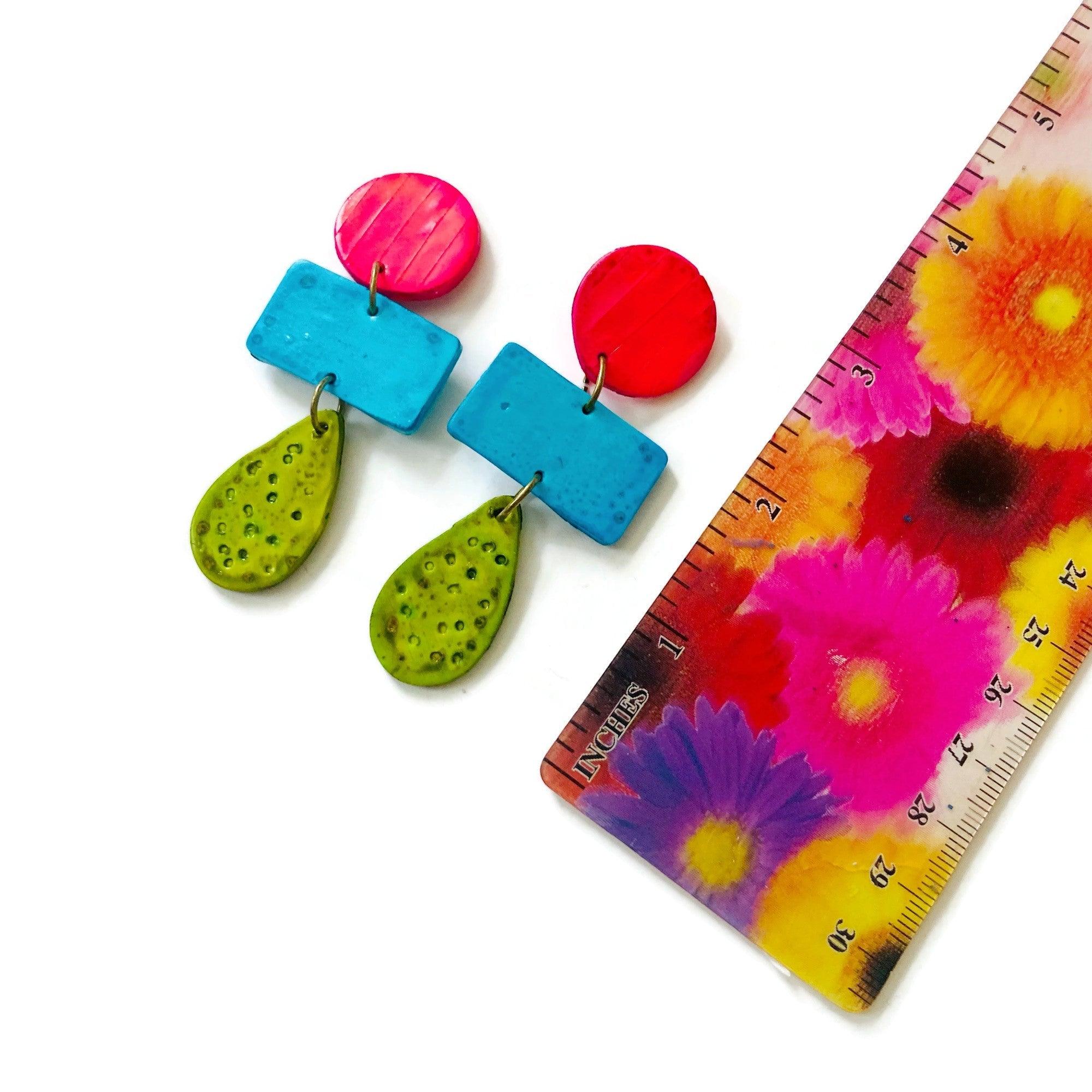 Long Colorful Clip On Statement Earring- “Zelda”