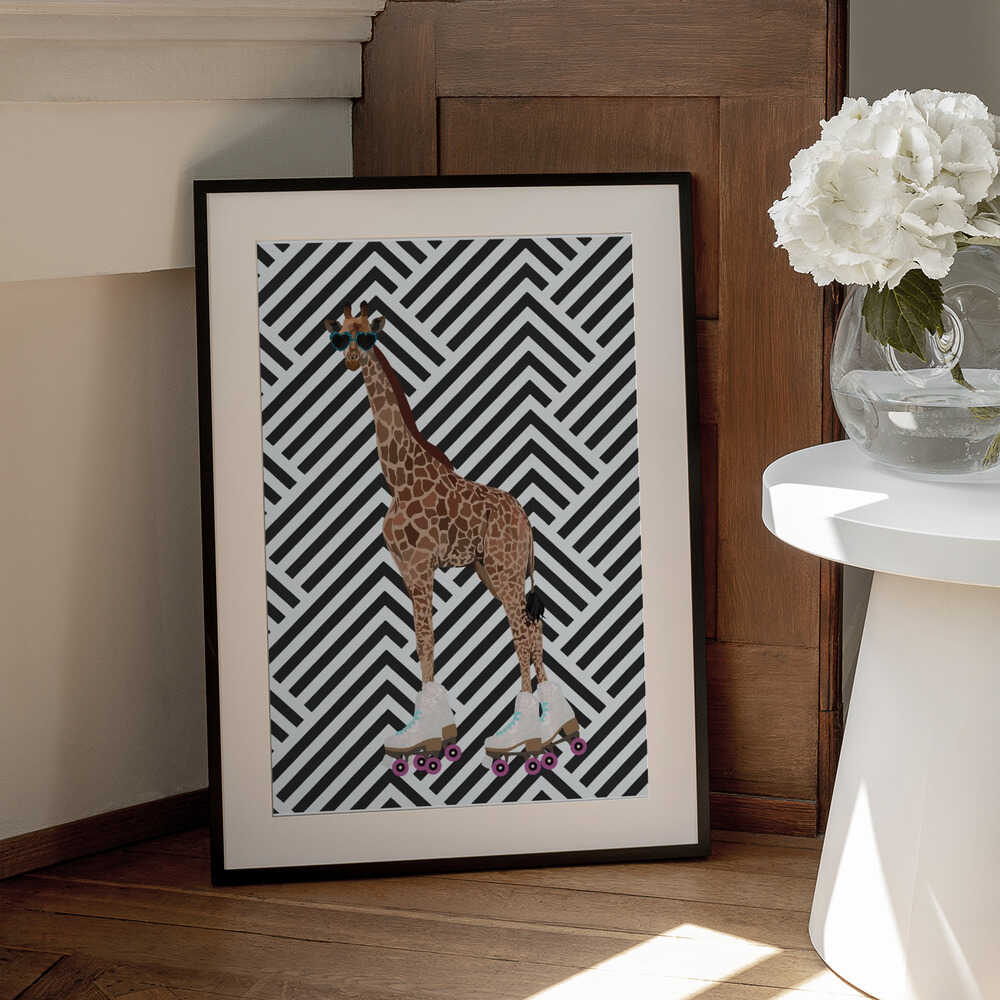 Wall art Giraffe Rollerskates retro