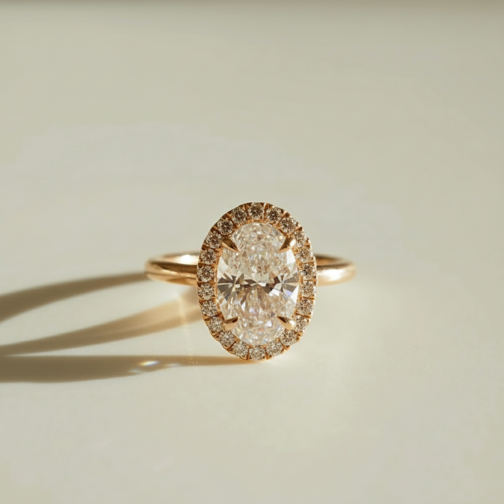 2 to 3 Carat Oval Cut Single Halo 14K Solid Gold Solitaire Diamond Engagement Ring