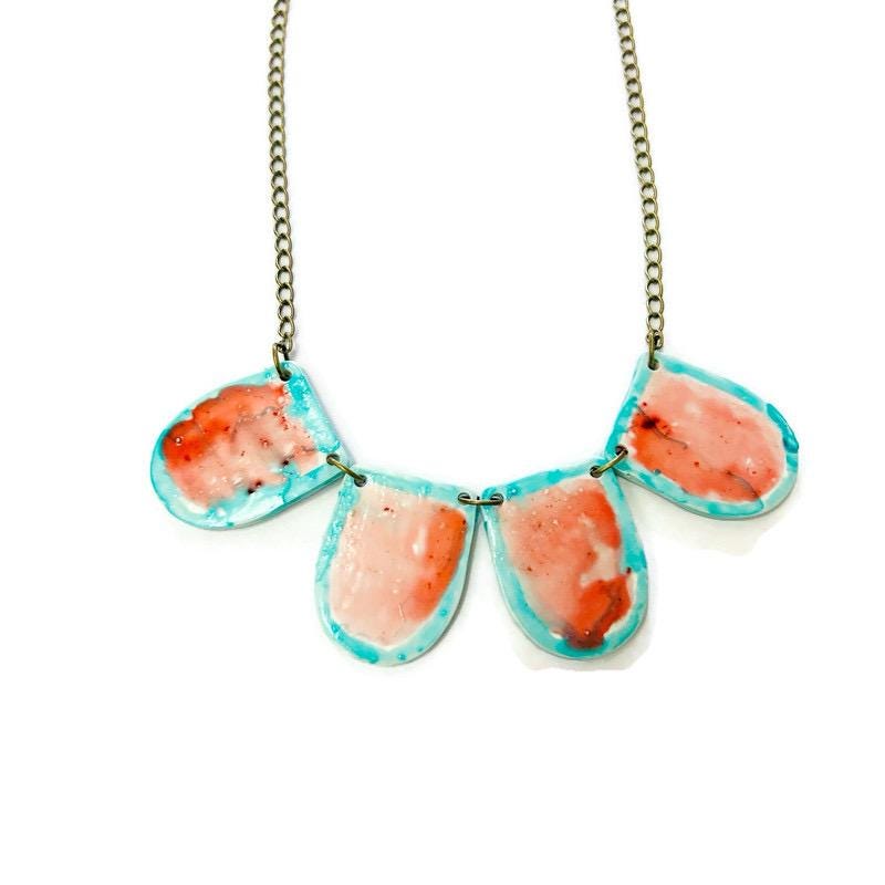 Watercolor Bib Necklace Handmade from Clay & Painted