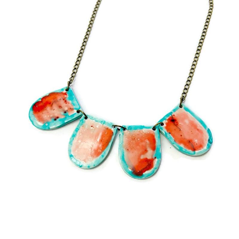 Watercolor Bib Necklace Handmade from Clay & Painted