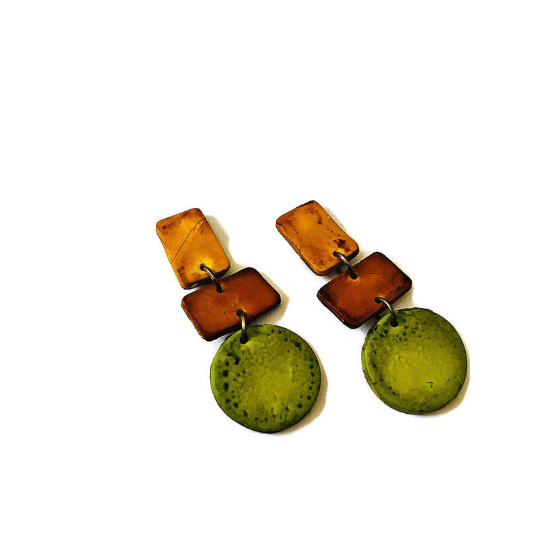 Trendy Earth Tone Earrings in Brown, Yellow and Green- "Dani"