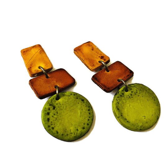 Trendy Earth Tone Earrings in Brown, Yellow and Green- "Dani"