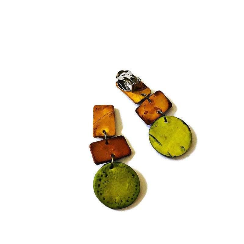 Trendy Earth Tone Earrings in Brown, Yellow and Green- "Dani"