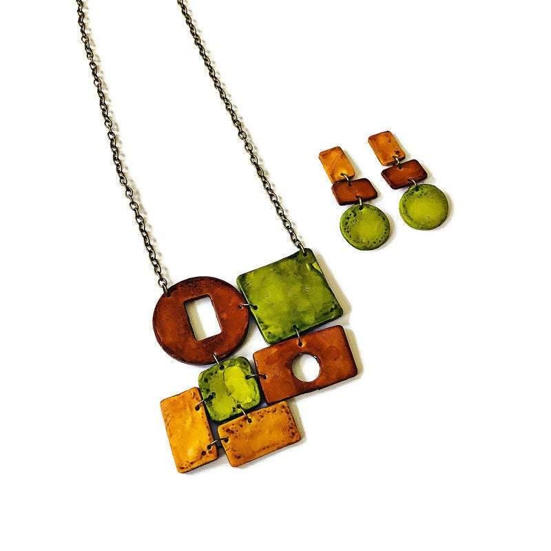Trendy Earth Tone Earrings in Brown, Yellow and Green- "Dani"